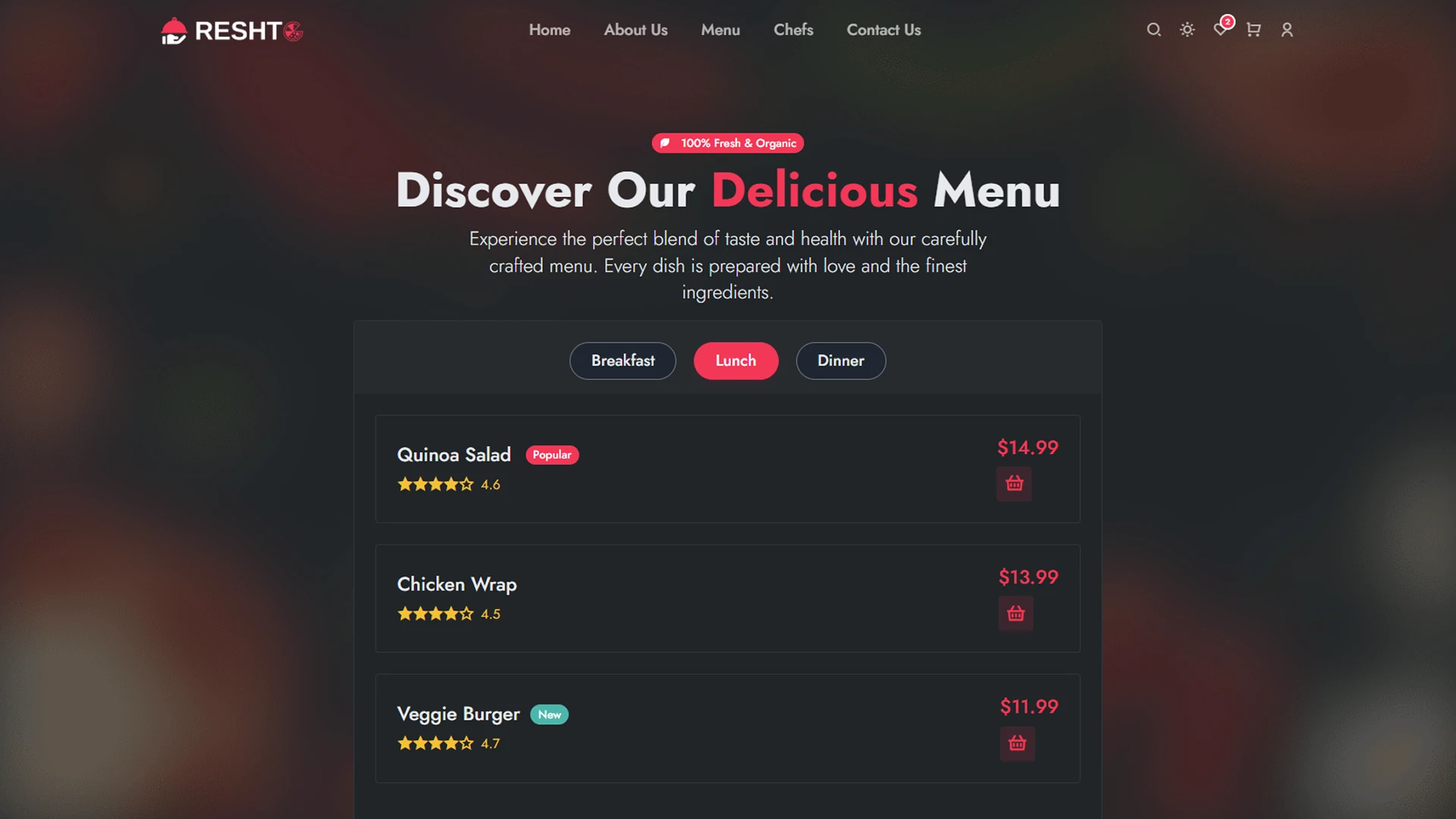 Reshto - Restaurant Website Template React Tailwind Modern Food Business