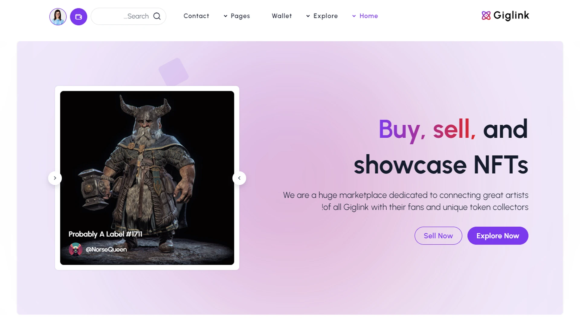Giglink - NFT Marketplace Landing + Admin Dashboard Template