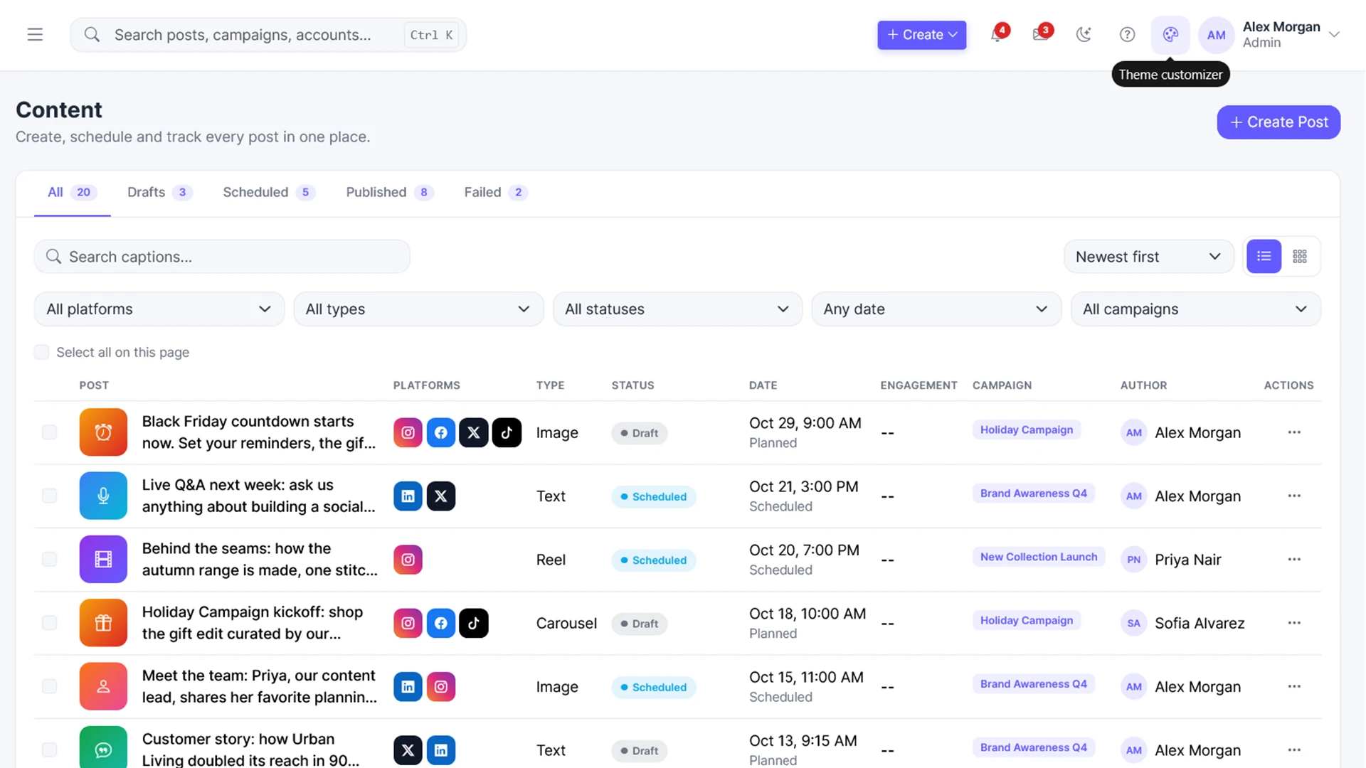 SocialFlow - Social Media Management Admin Dashboard HTML Template