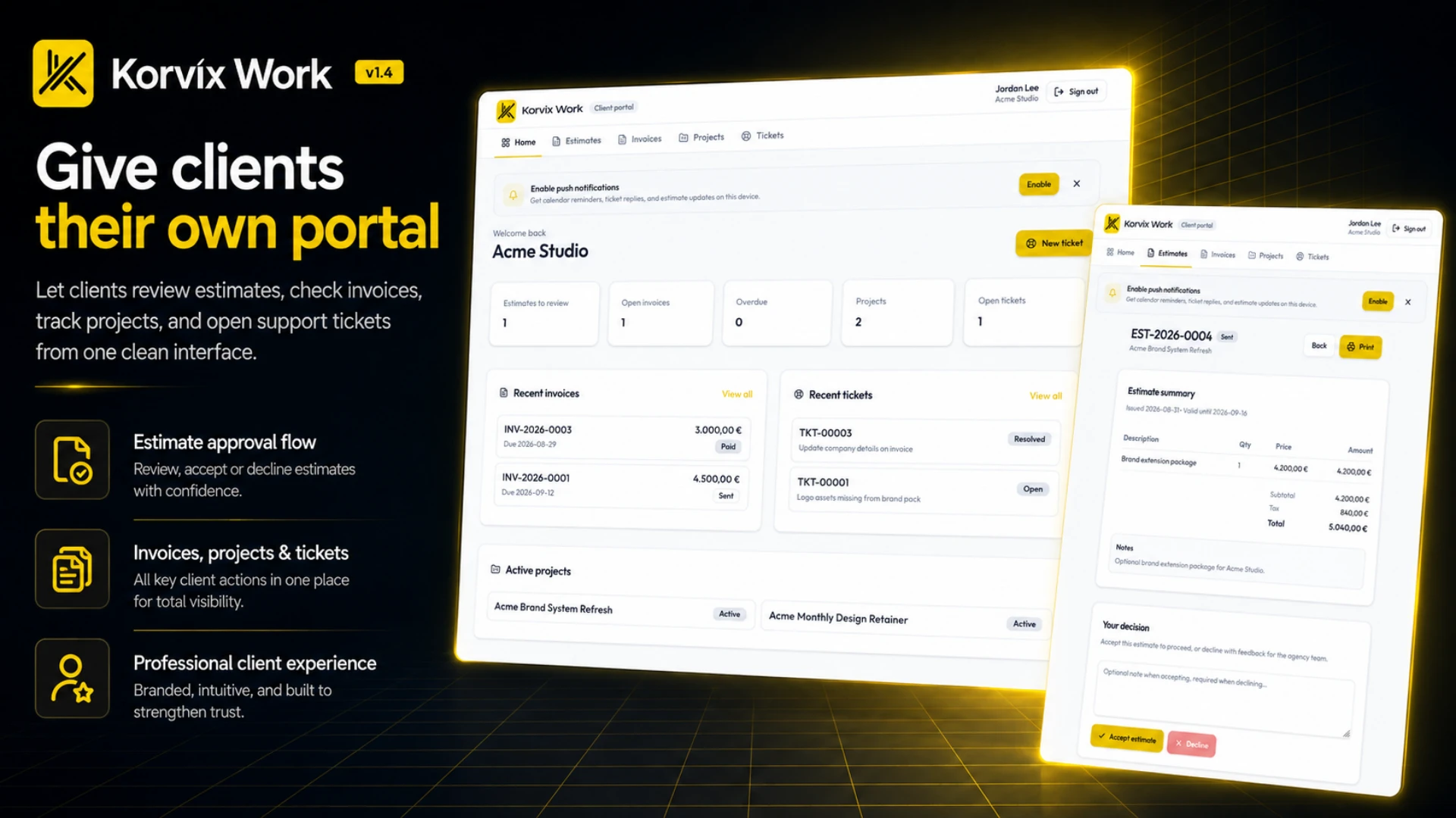 Korvix Work - Agency CRM, Project Management & Client Portal