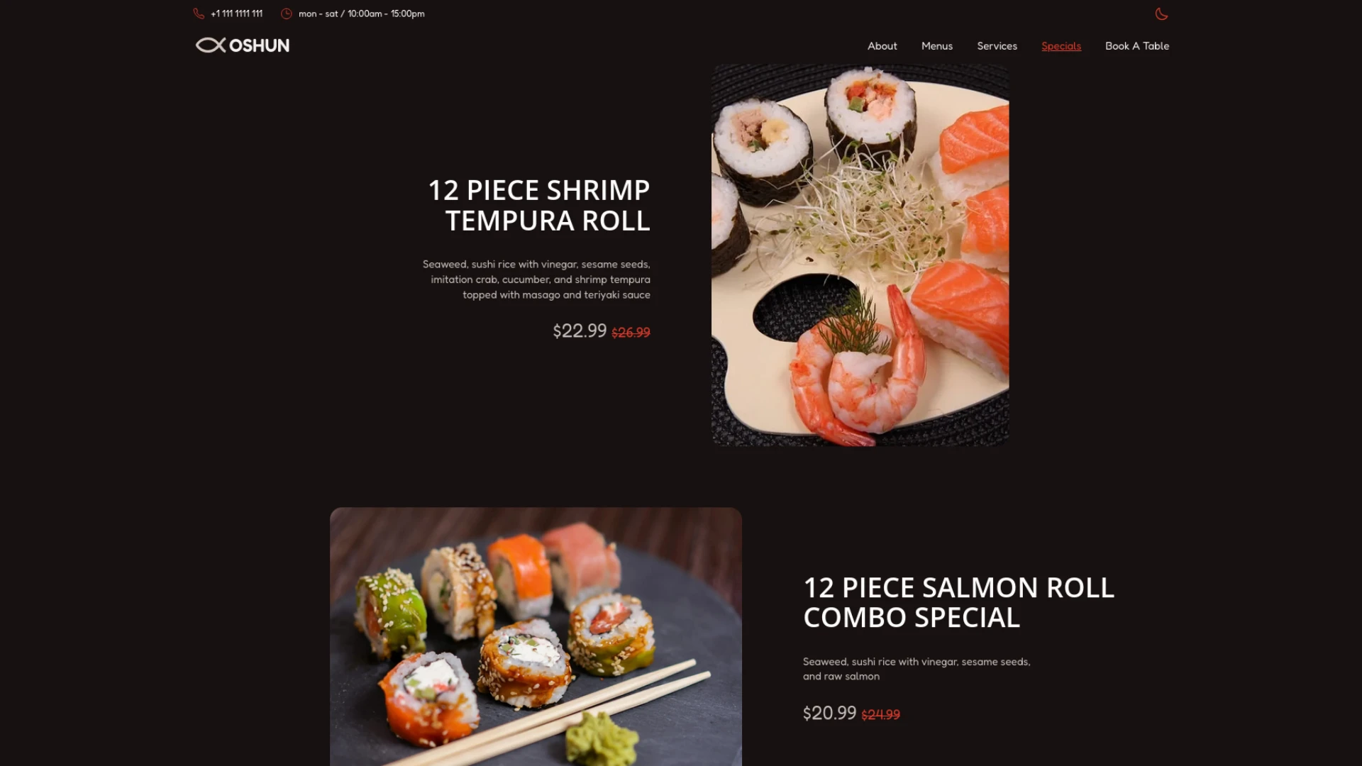 Oshun - Sushi Bar Landing Page Template