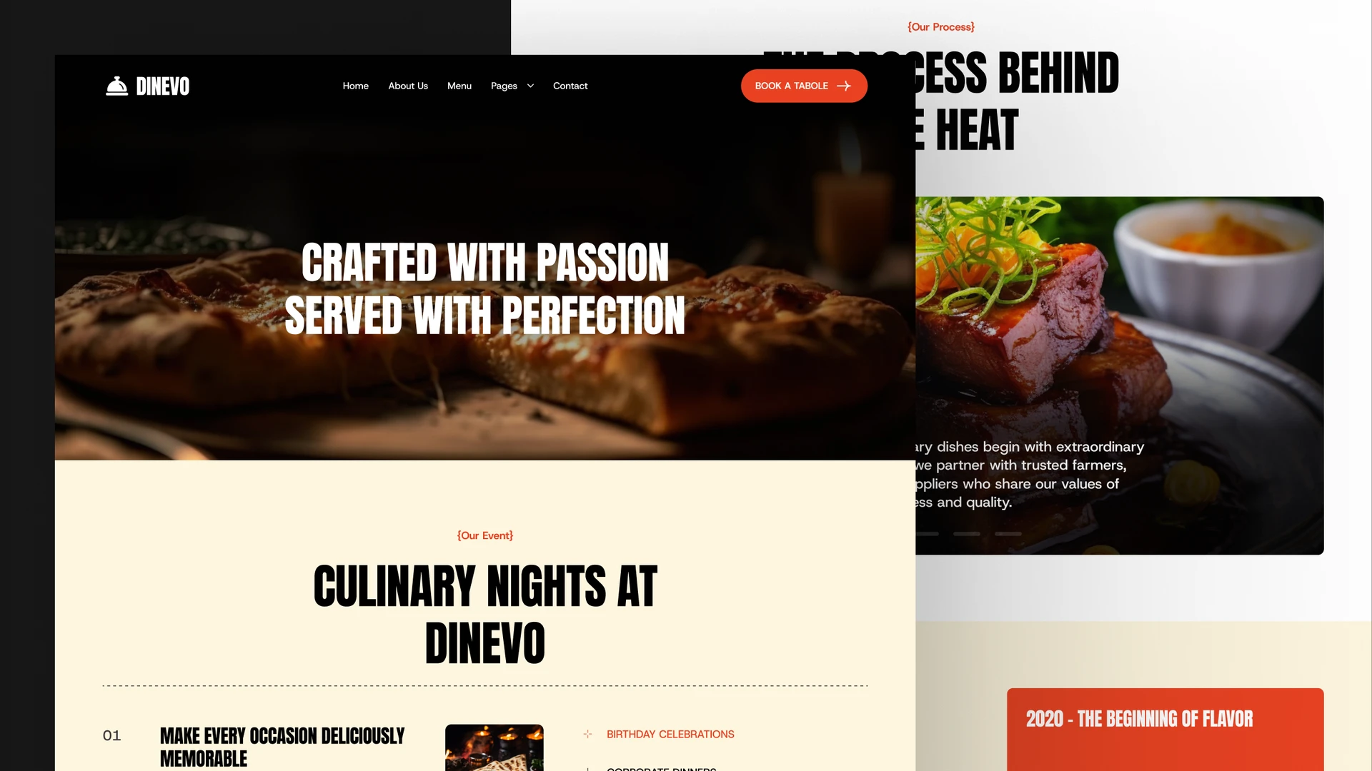 Dinevo - Restaurant, Food & Cafe Website Framer & Figma Template
