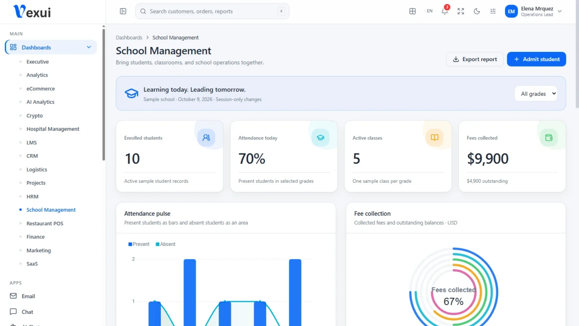 VexUI - React Tailwind CSS Admin Dashboard Template (Screenshot 1 of 5)