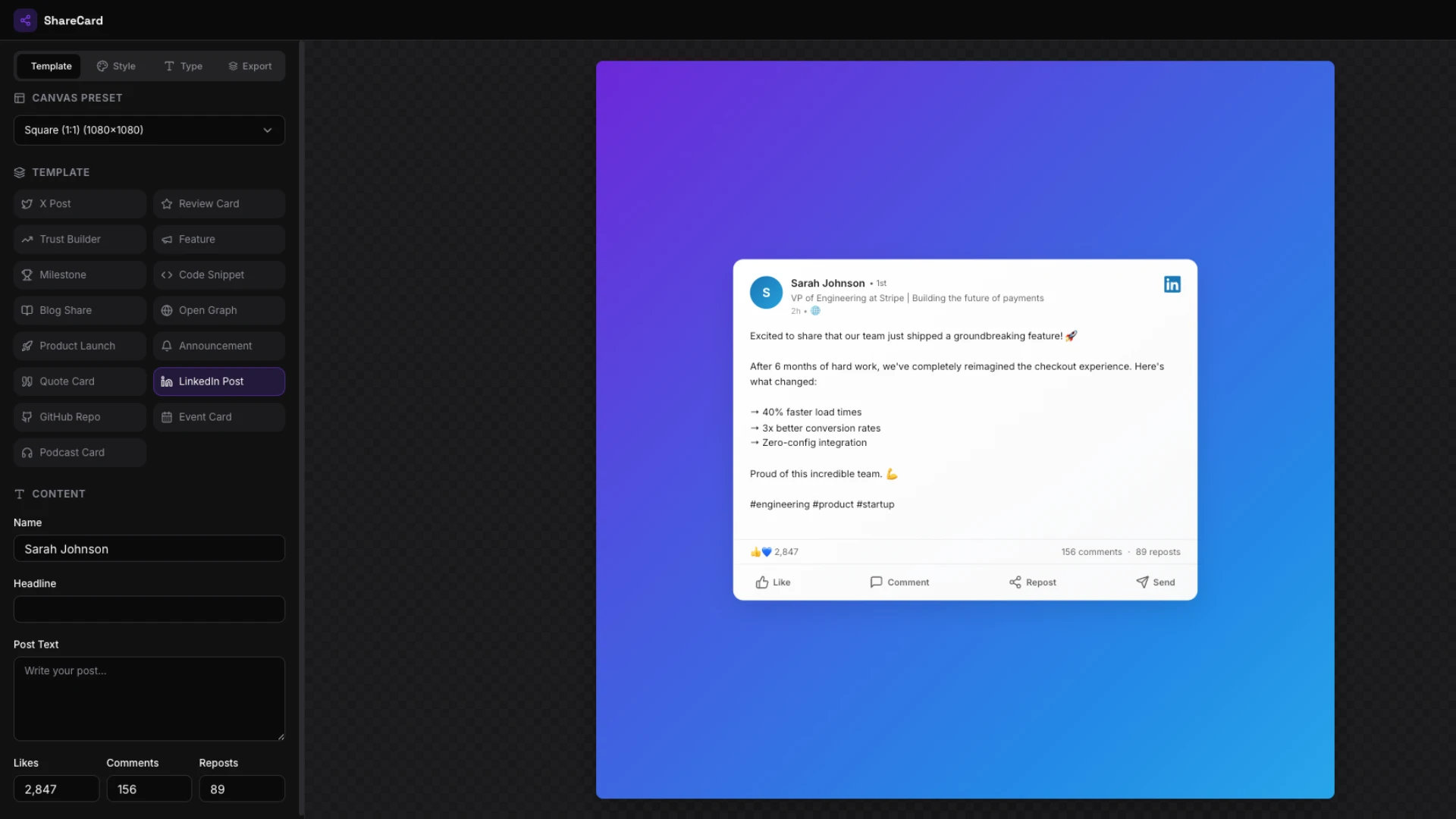 ShareCard - Social Media Card & Visual Content Generator