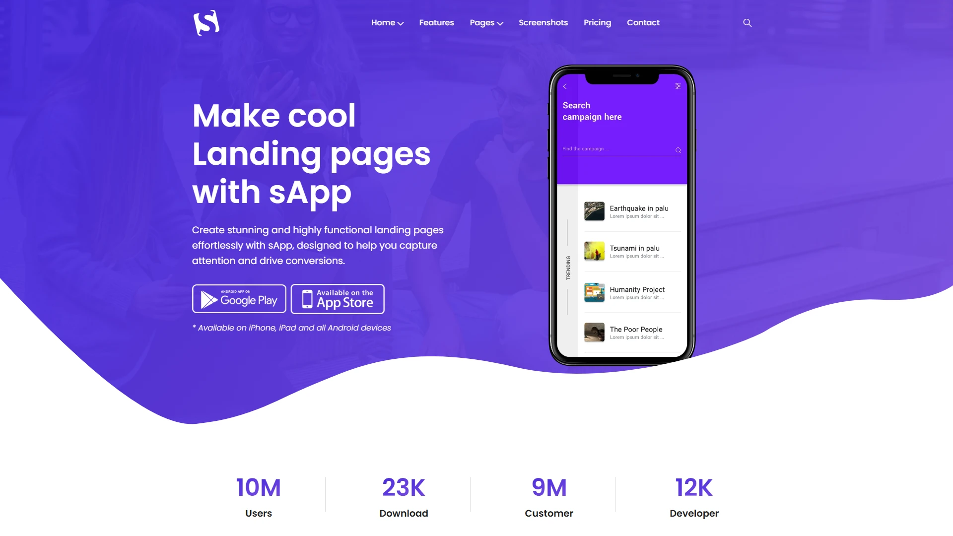 sApp - App Landing Page Template