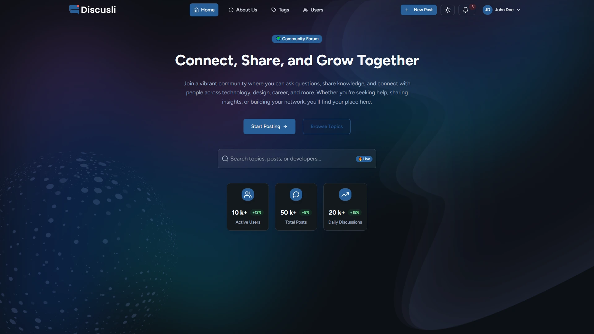 Discusli - Forum Website Template Modern Community Platform Design