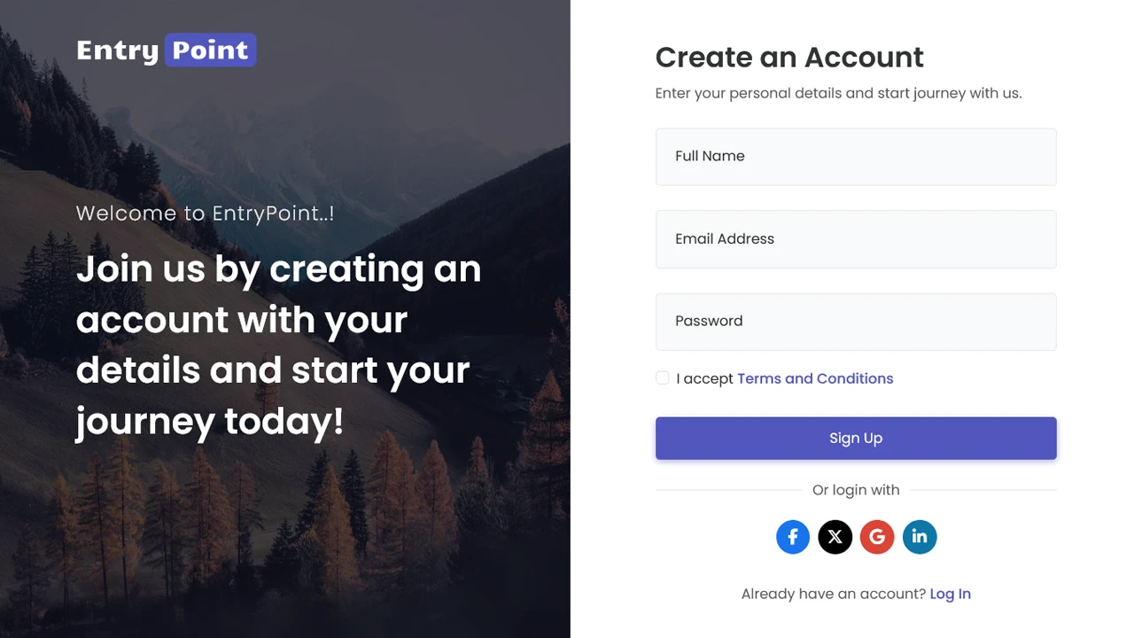 EntryPoint - Login & Register Form HTML Templates Collection