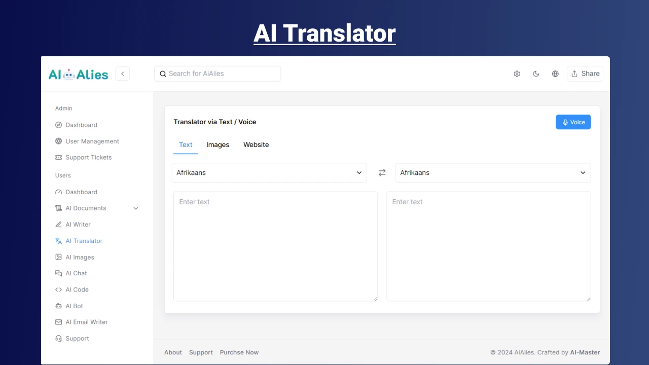 AI Alies - All in One Saas Platform for AI Generator Dashboards Template