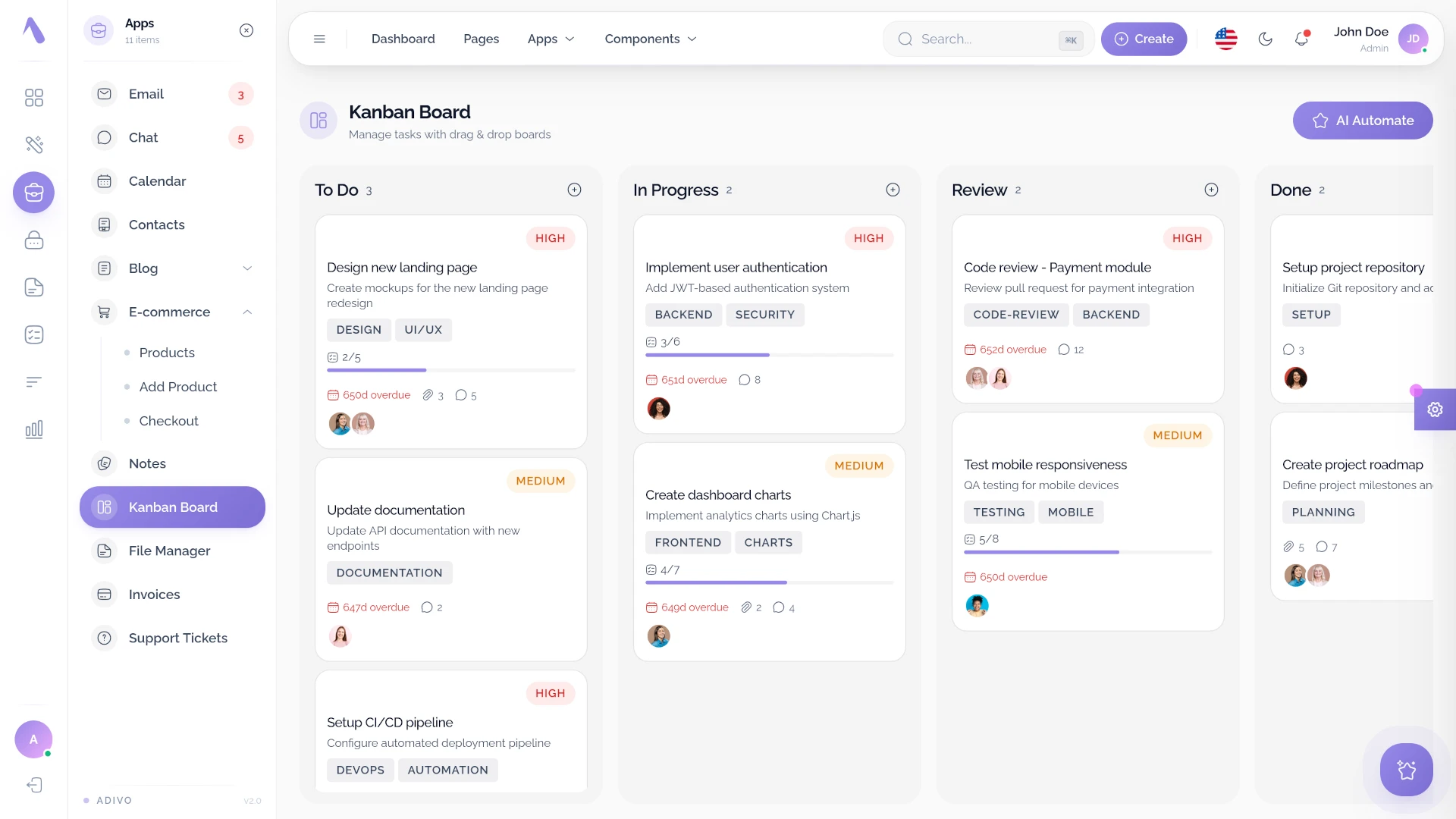 Adivo - AI Ready React 19 Admin Dashboard Template