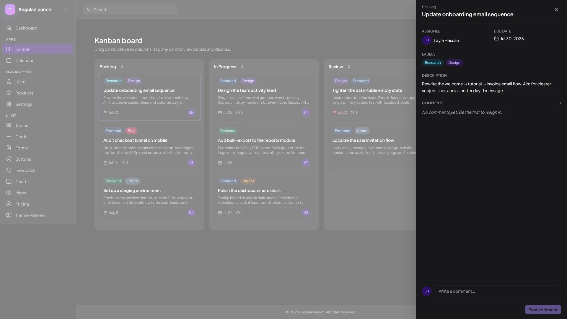 AngularLaunch - Angular 21 Admin Dashboard Template + Dark Mode & RTL