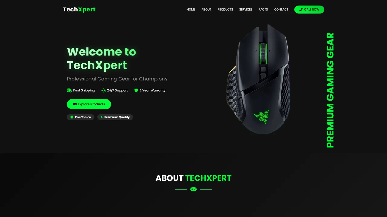 TechXpert - Elite Gaming Accessories & Gadgets HTML Landing Page Template