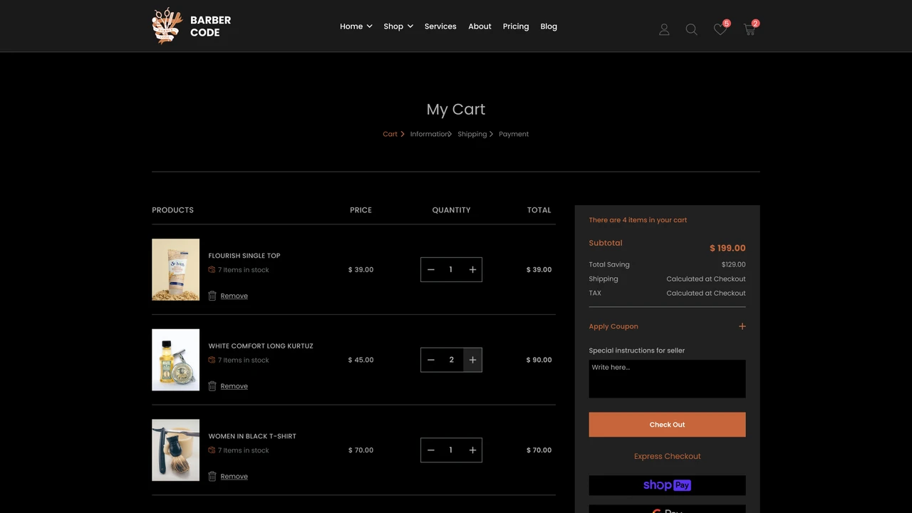 Barber Code - Barber Services and eCommerce Figma Template