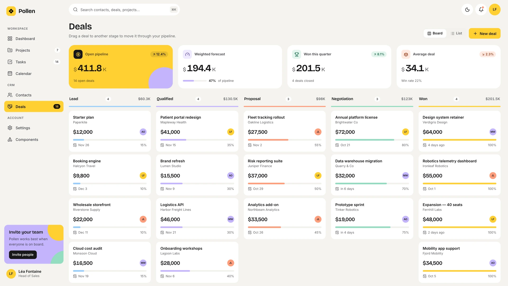 Pollen - Vue & React CRM and Project Management Admin Dashboard Template