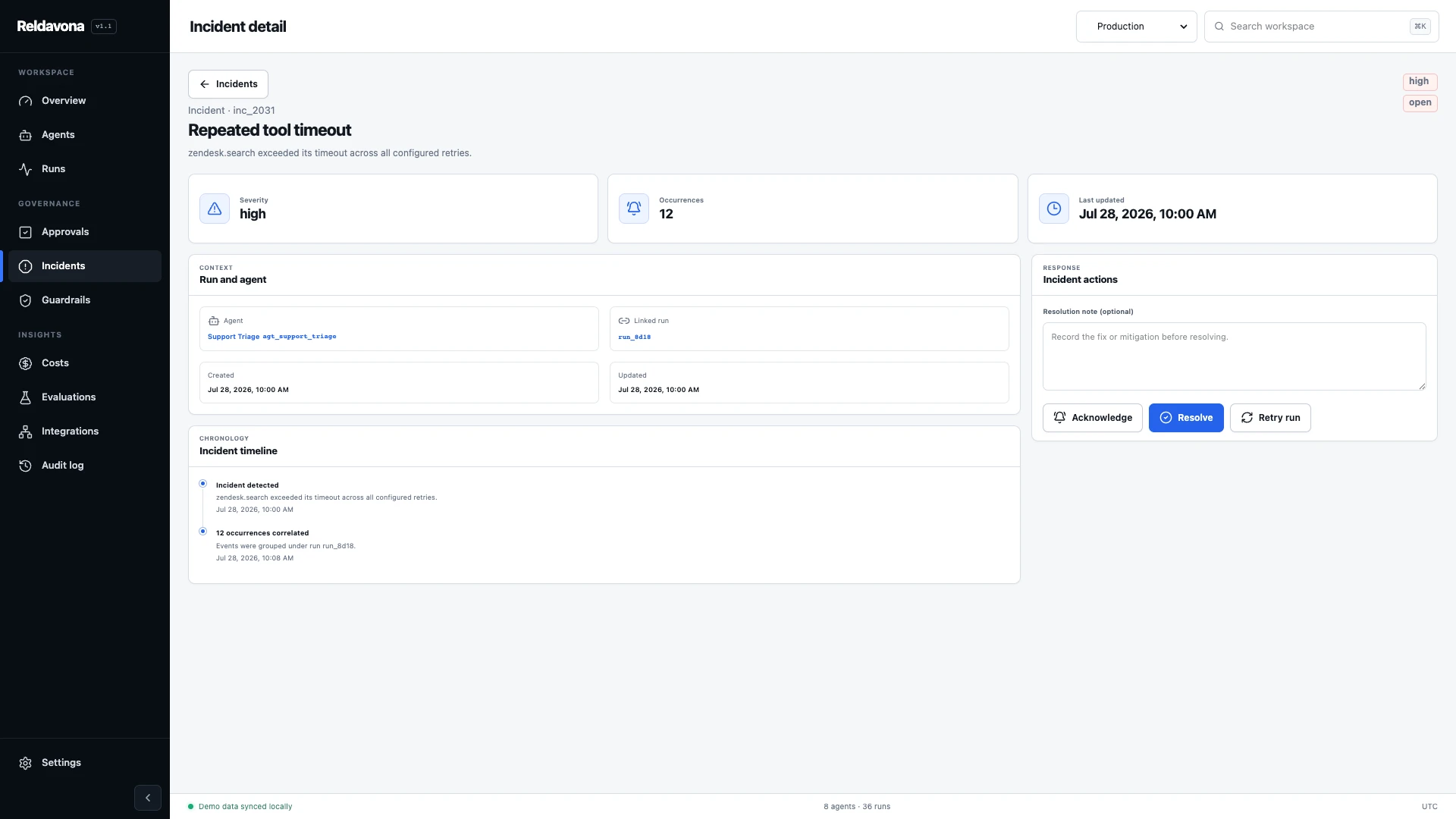 Reldavona - AI Agent Operations & Governance React Template