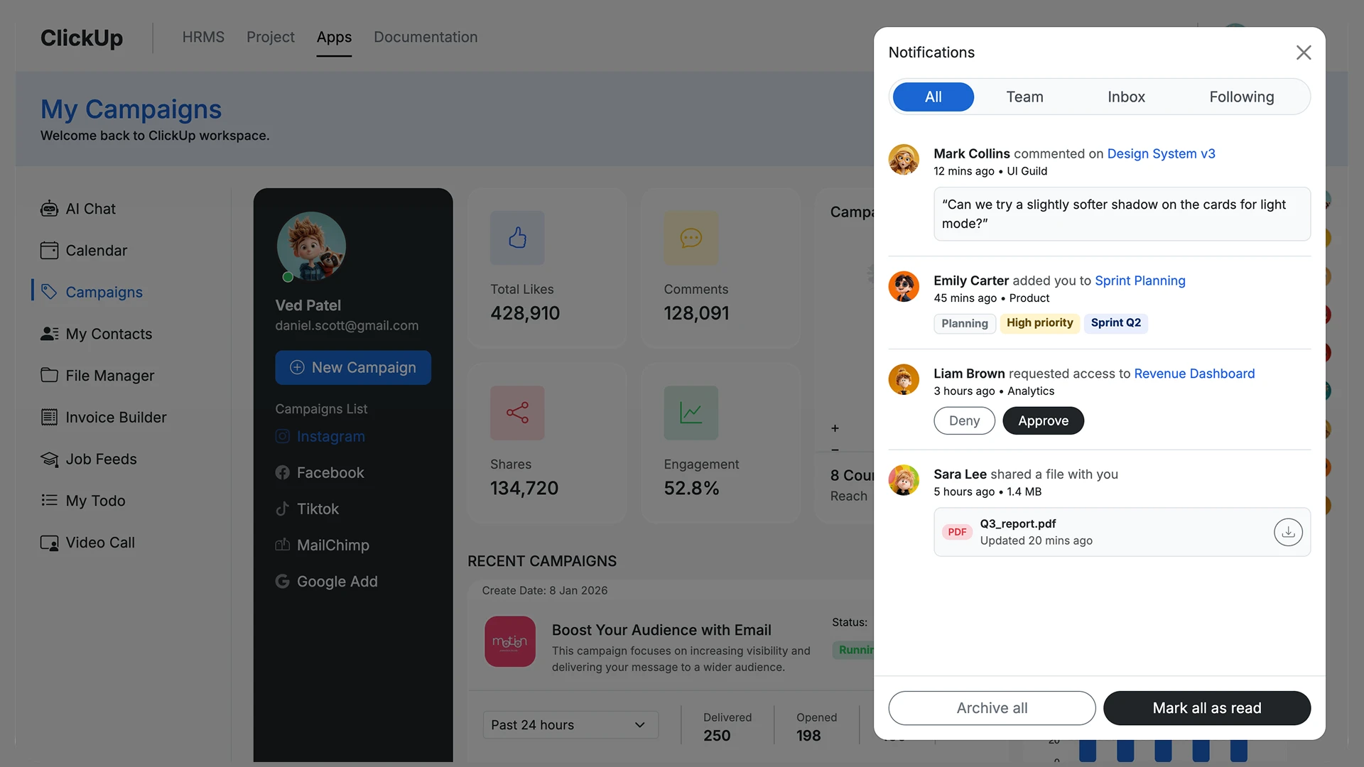 ClickUp - HR and Project Admin Dashboard Template