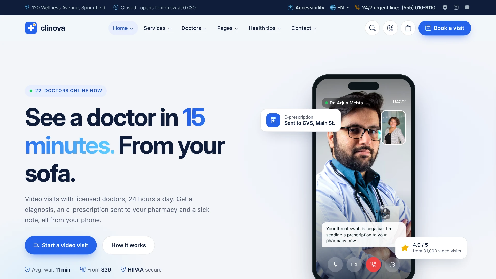 Clinova - Medical Clinic & Healthcare HTML Template
