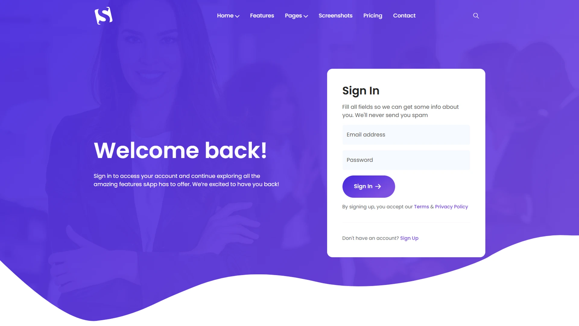 sApp - App Landing Page Template