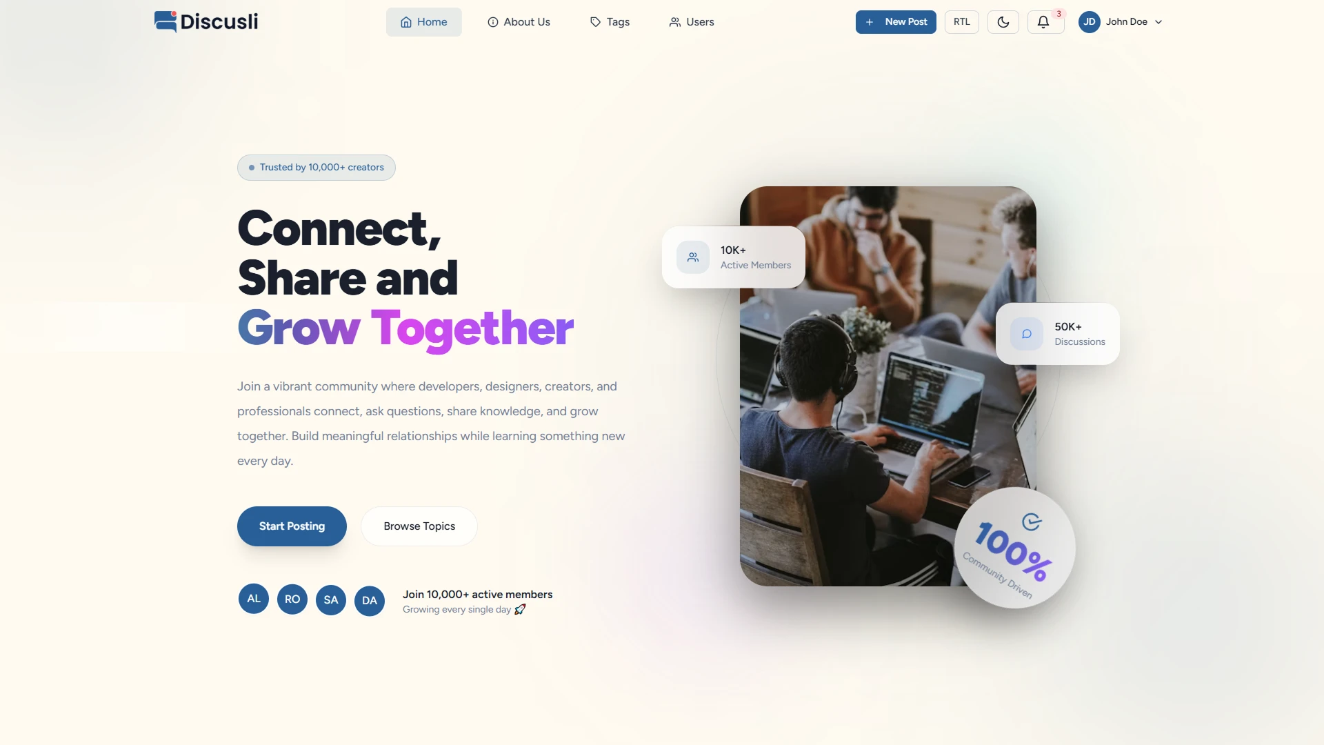Discusli - Forum Website Template Modern Community Platform Design