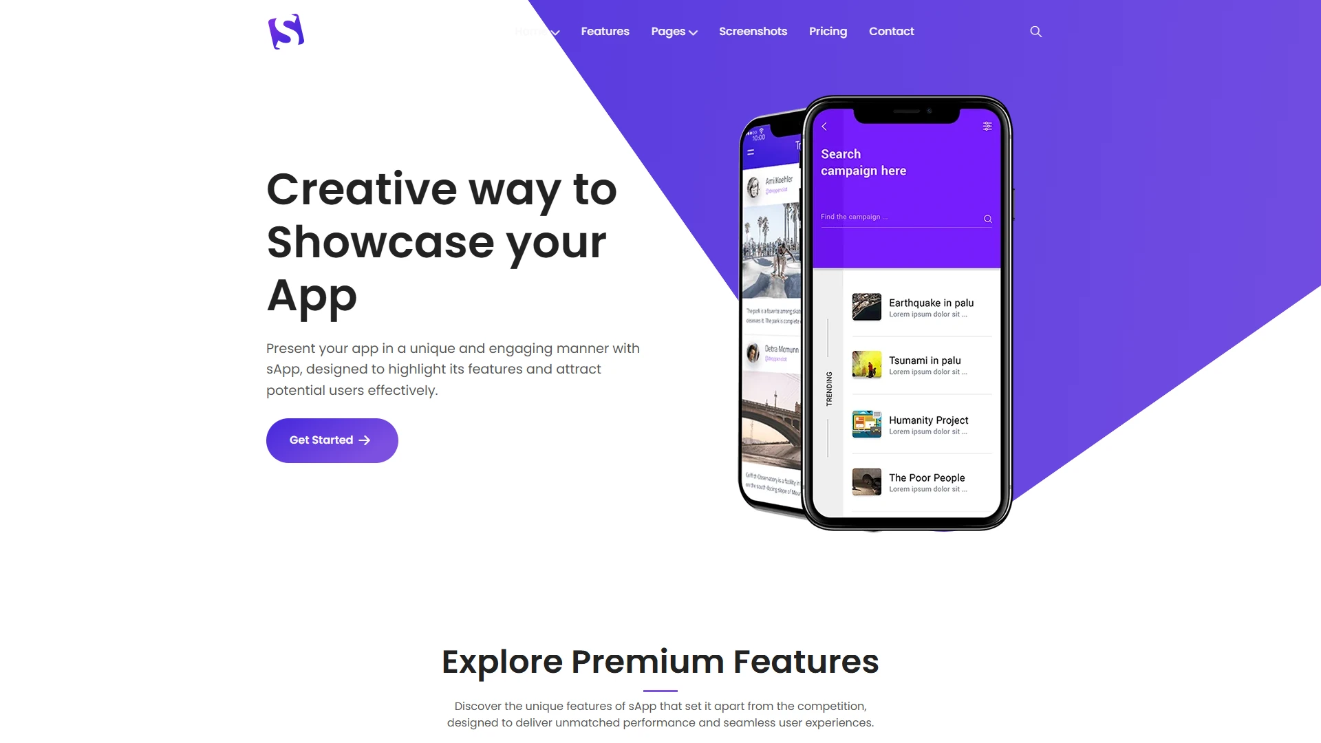sApp - App Landing Page Template