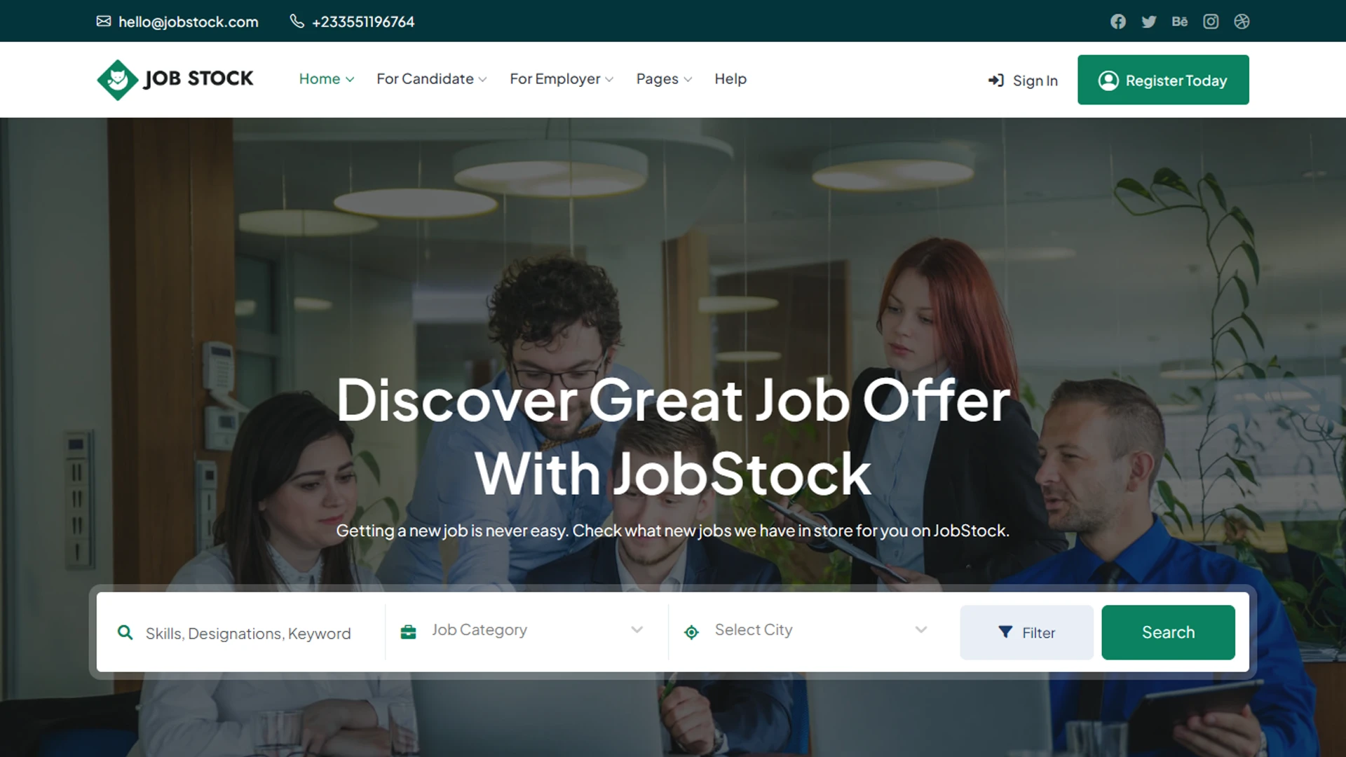 JobStock - CodeIgniter Job Listing, Job Portal Landing & Dashboard Template