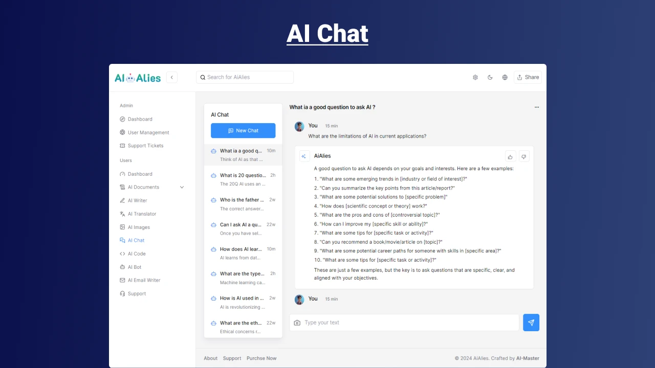 AI Alies - All in One Saas Platform for AI Generator Dashboards Template