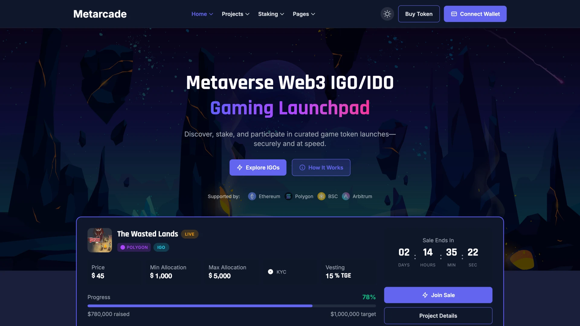 Metarcade - Metaverse Web3 IGO Launchpad HTML5 Template