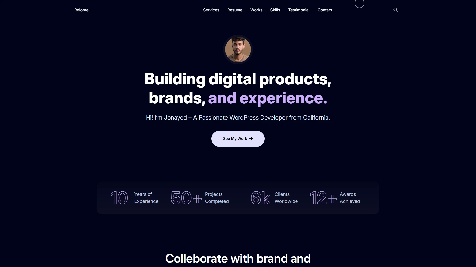 Relome - Personal Portfolio WordPress Theme