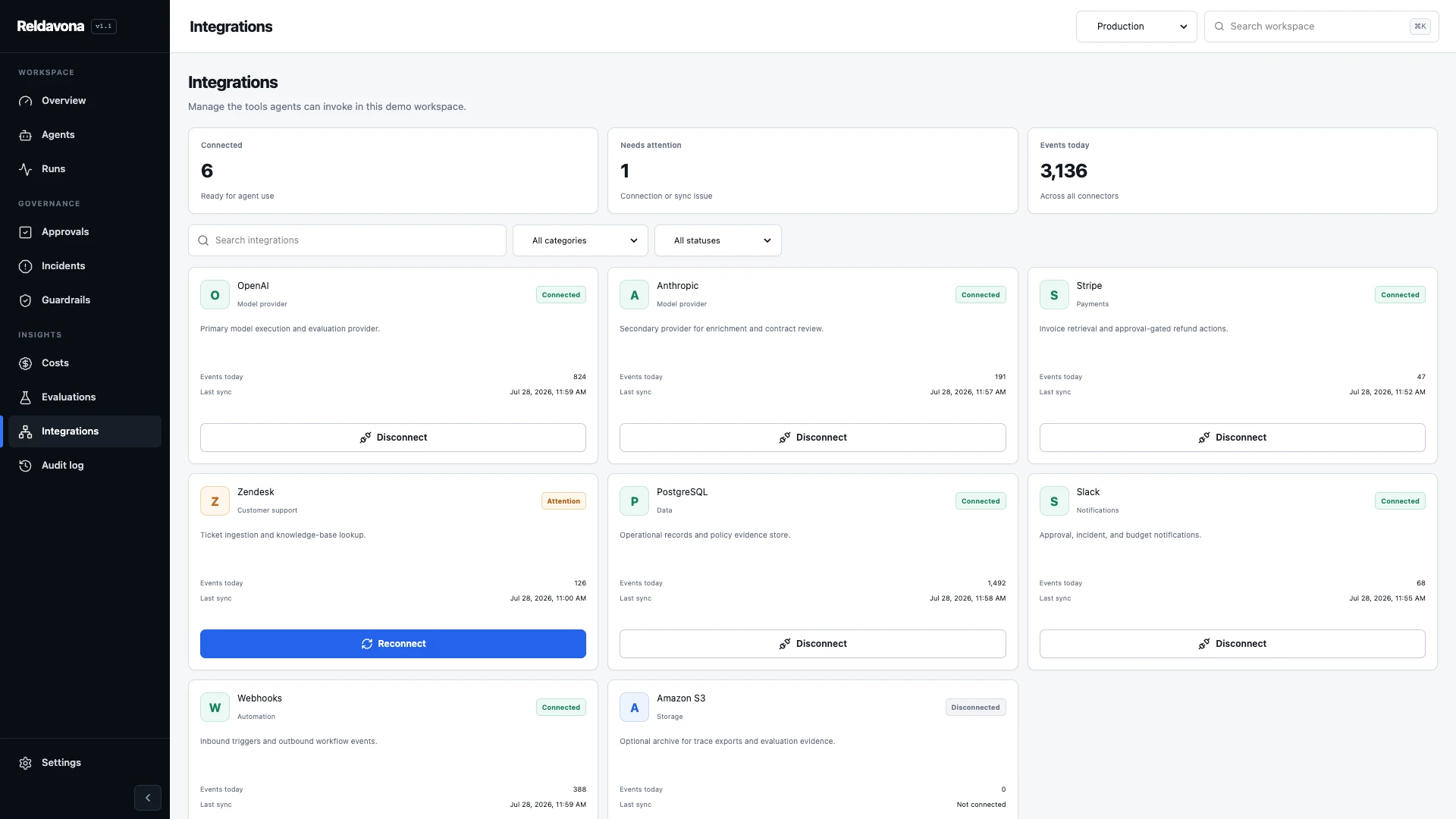Reldavona - AI Agent Operations & Governance React Template
