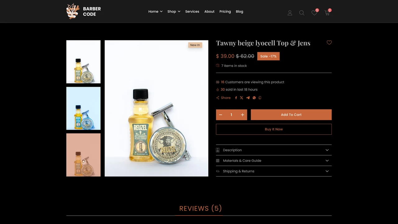 Barber Code - Barber Services and eCommerce Figma Template