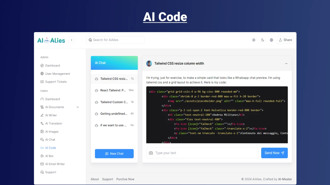 AI Alies - All in One Saas Platform for AI Generator Dashboards Template