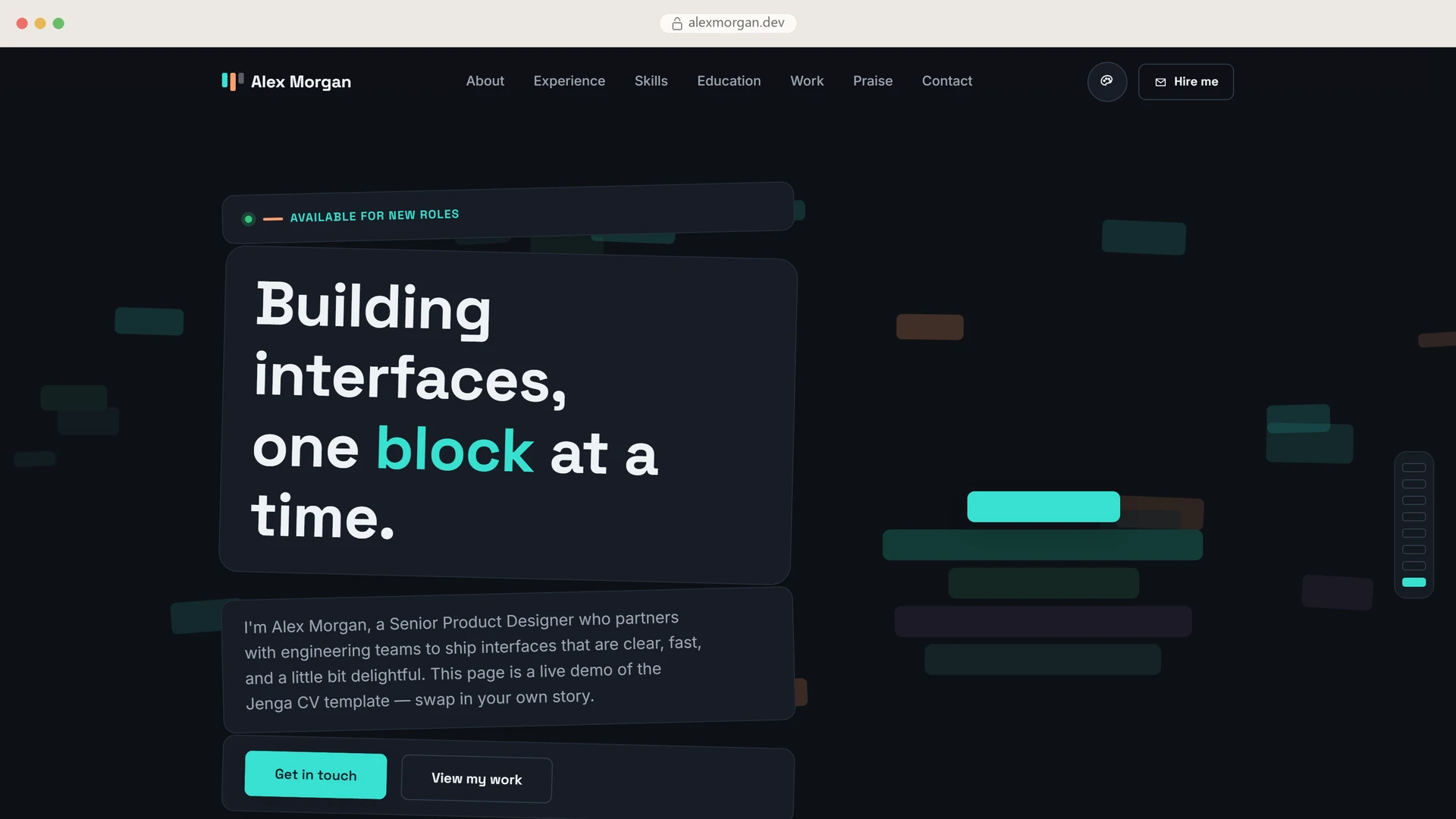 Jenga CV - Scroll-Animated HTML Resume Template