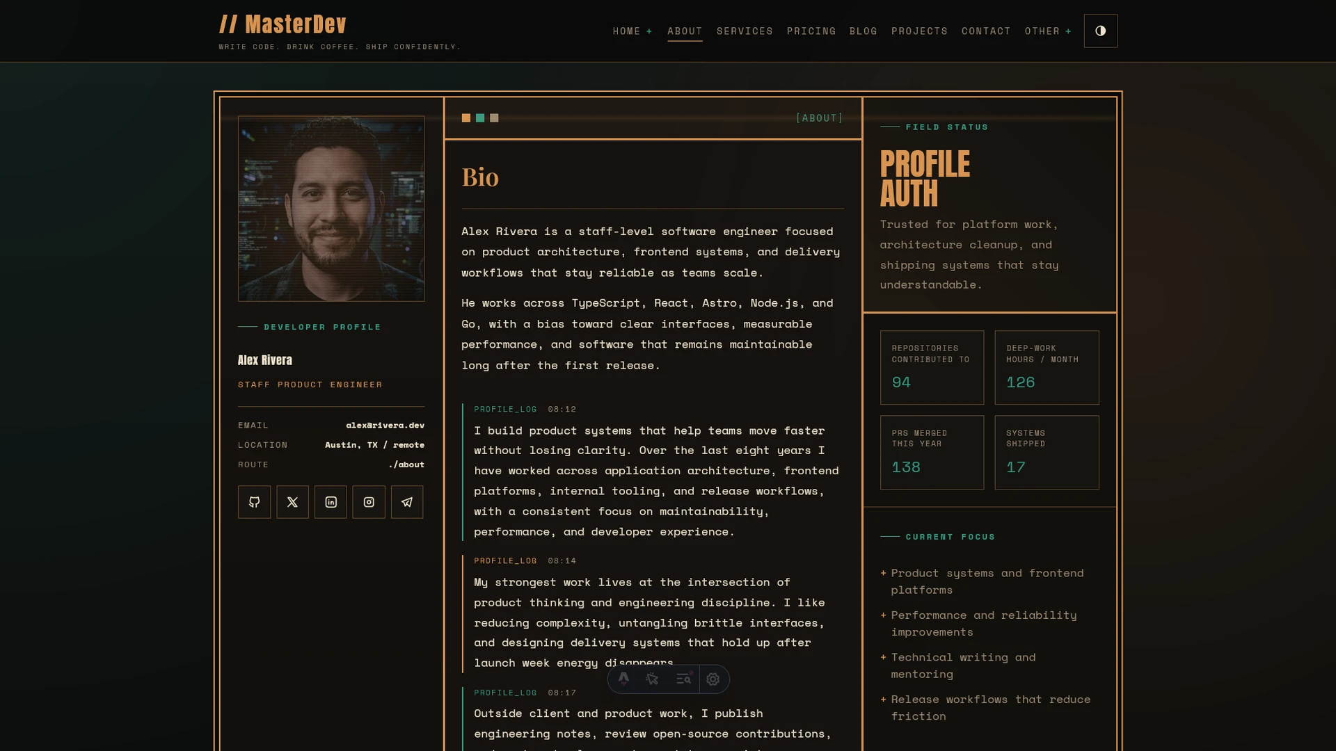 MasterDev - Developer Portfolio Astro Template with Sass & Tailwind Utilities