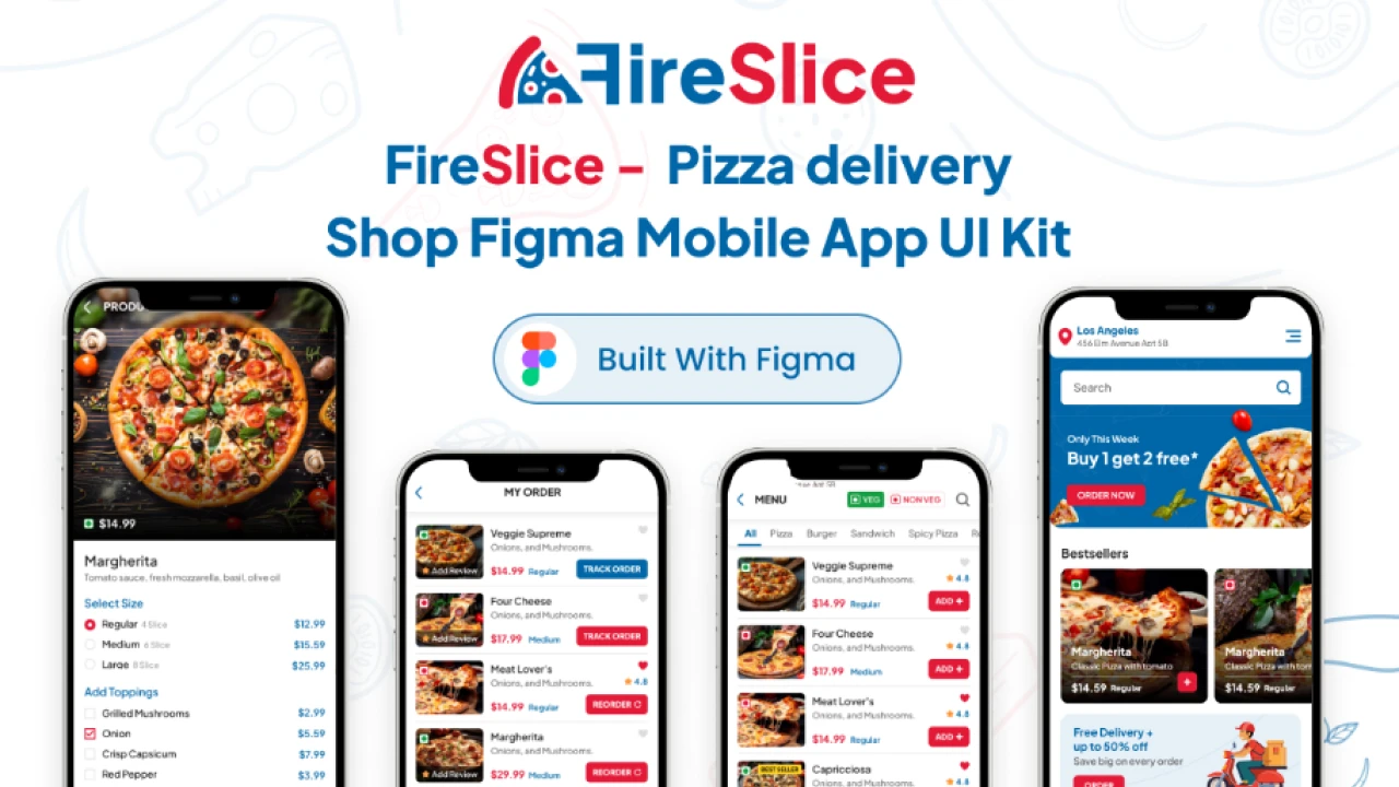 FireSlice - Pizza Delivery Shop Figma Mobile App UI Kit