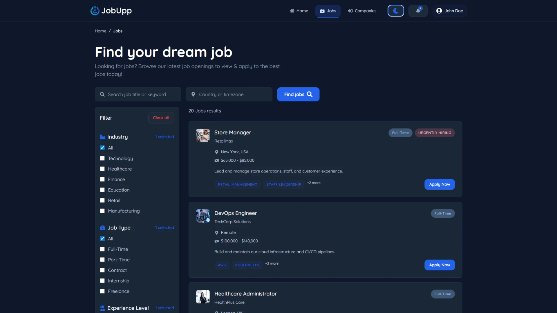 JobUpp - Job Portal Website Template Modern Job Board Platform
