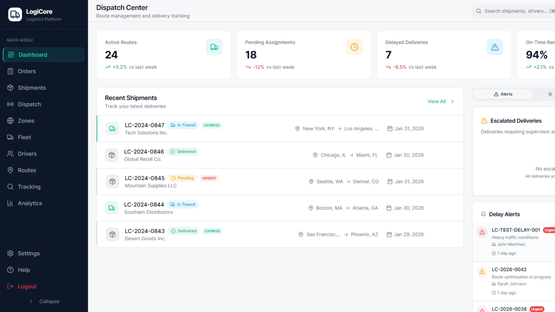 LogiCore - AI-Powered Logistics & Fleet Management SaaS Platform