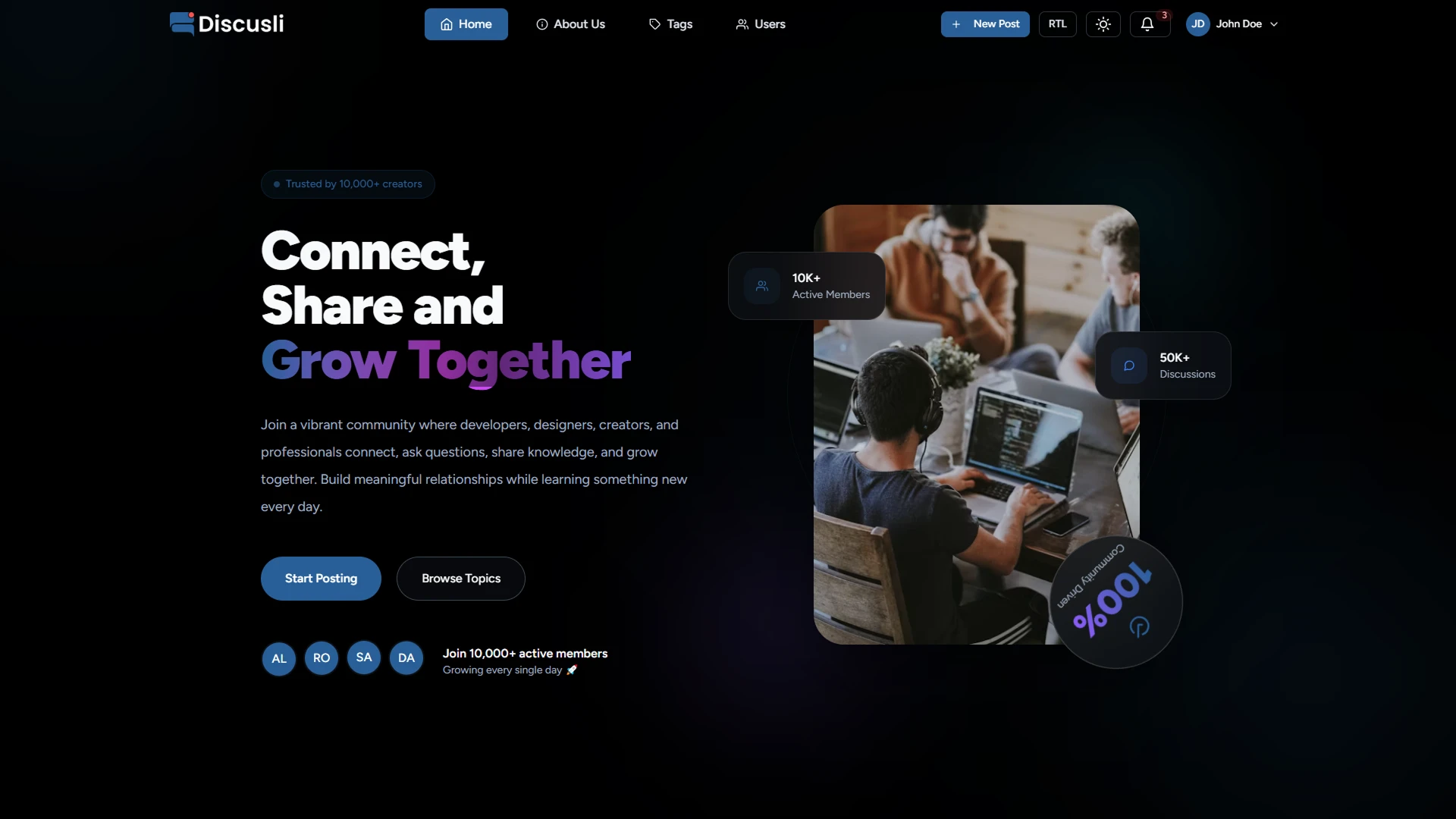 Discusli - Forum Website Template Modern Community Platform Design