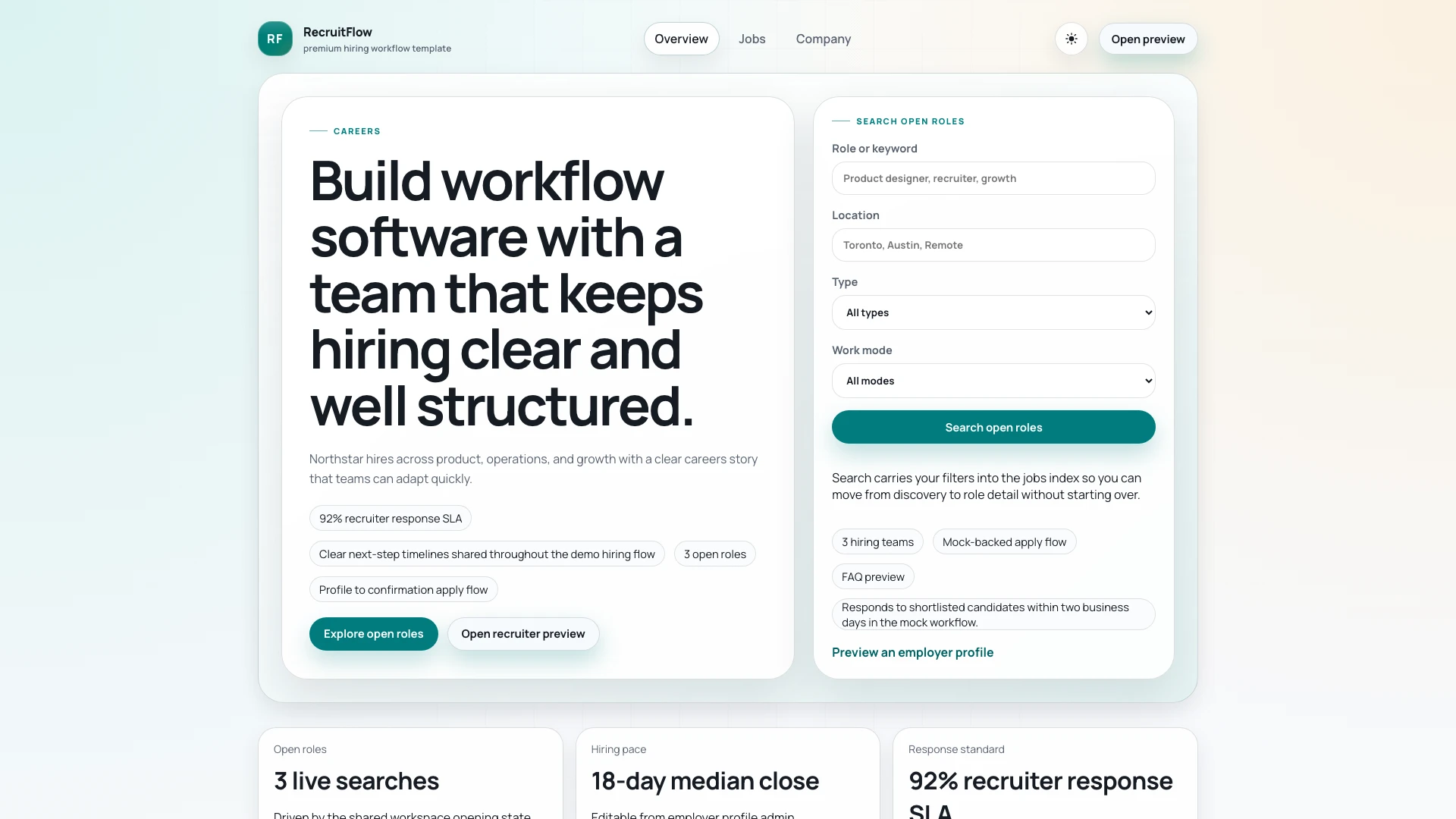 RecruitFlow - React Job Board & Recruiter Dashboard Template