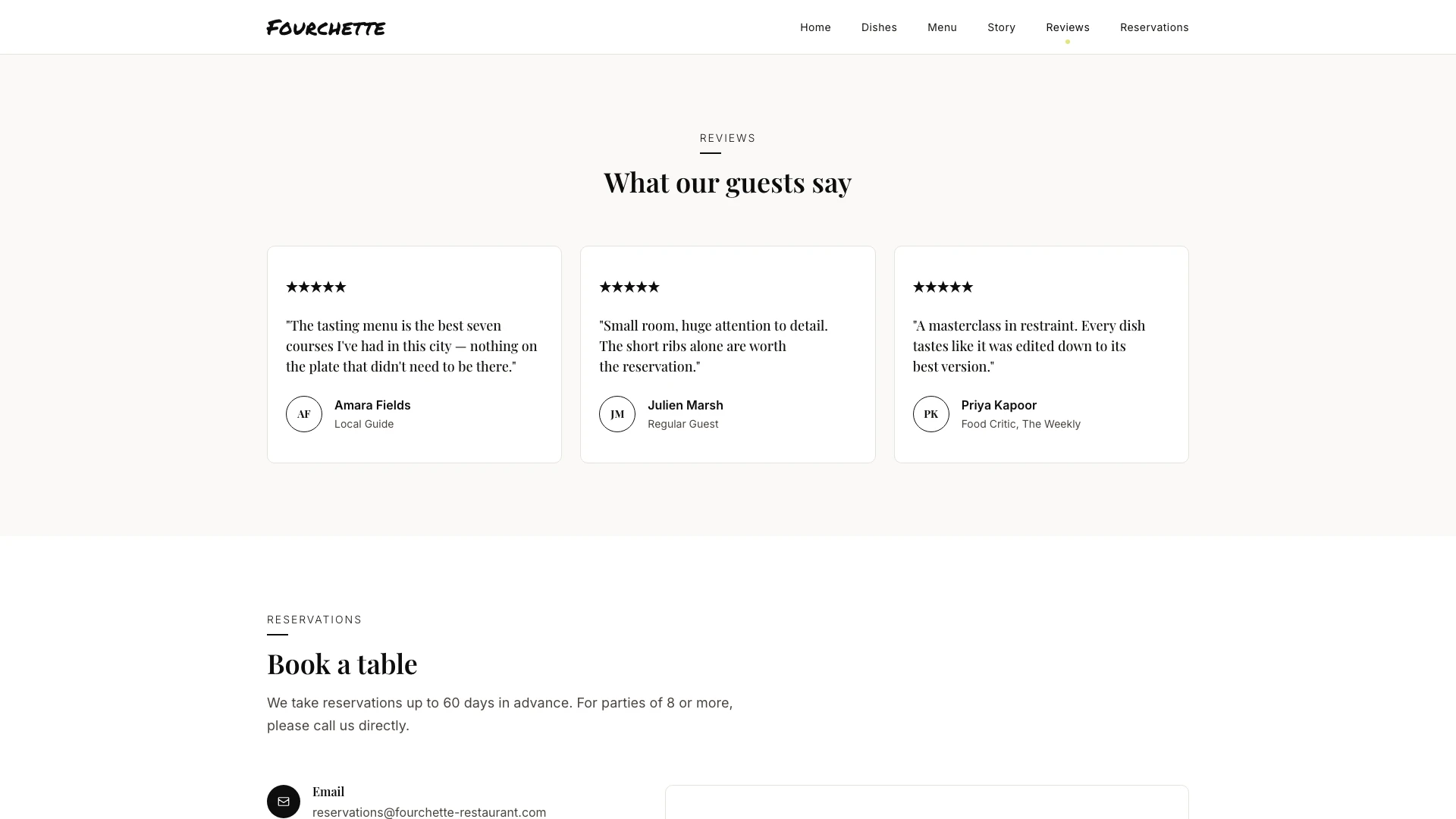 Fourchette - Minimalist & Elegant Restaurant Website Template