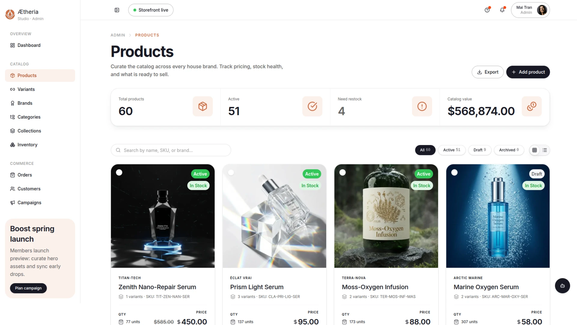 Aetheria Admin - Next.js Beauty & Skincare Ecommerce Dashboard