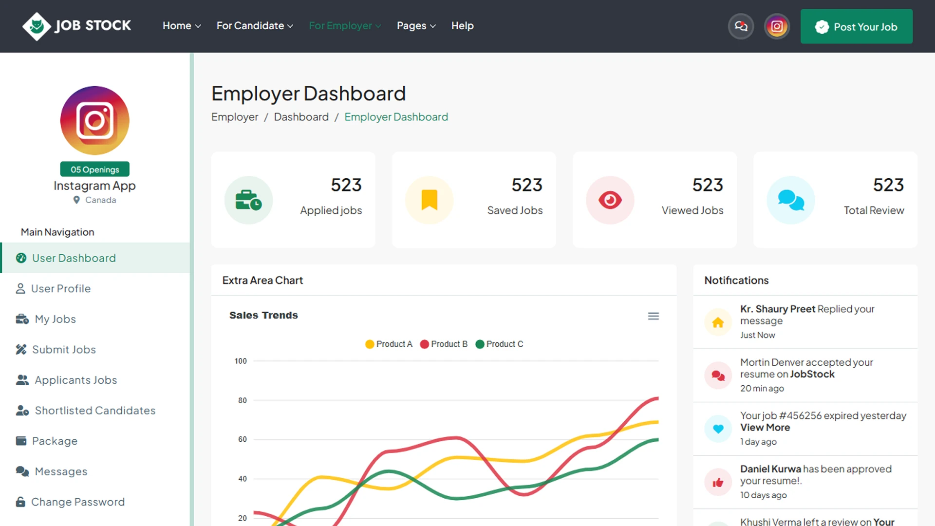 JobStock - CodeIgniter Job Listing, Job Portal Landing & Dashboard Template