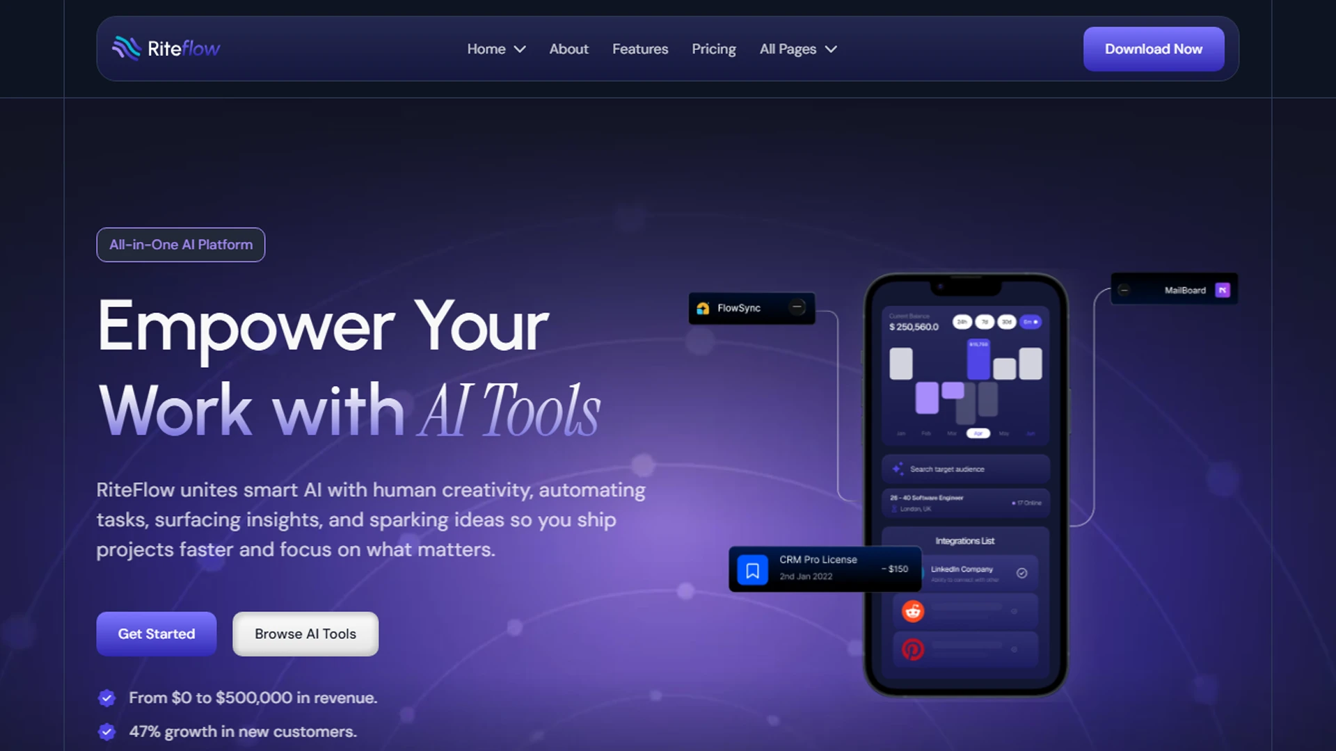 RiteFlow - Flask AI Startup, SaaS & Automation Tech Business Template