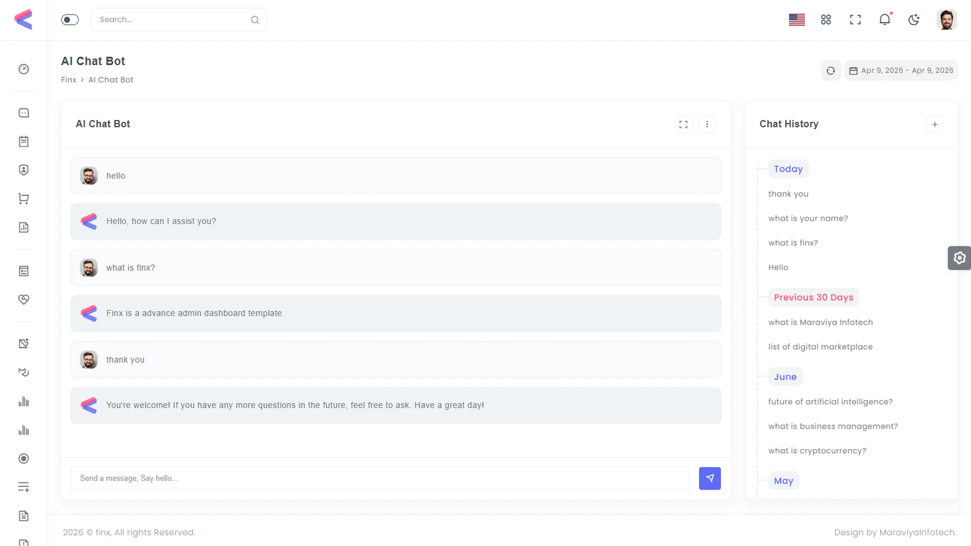 Finx - Advanced AI Chat Interface Admin Dashboard Template, Analytics, eCommerce