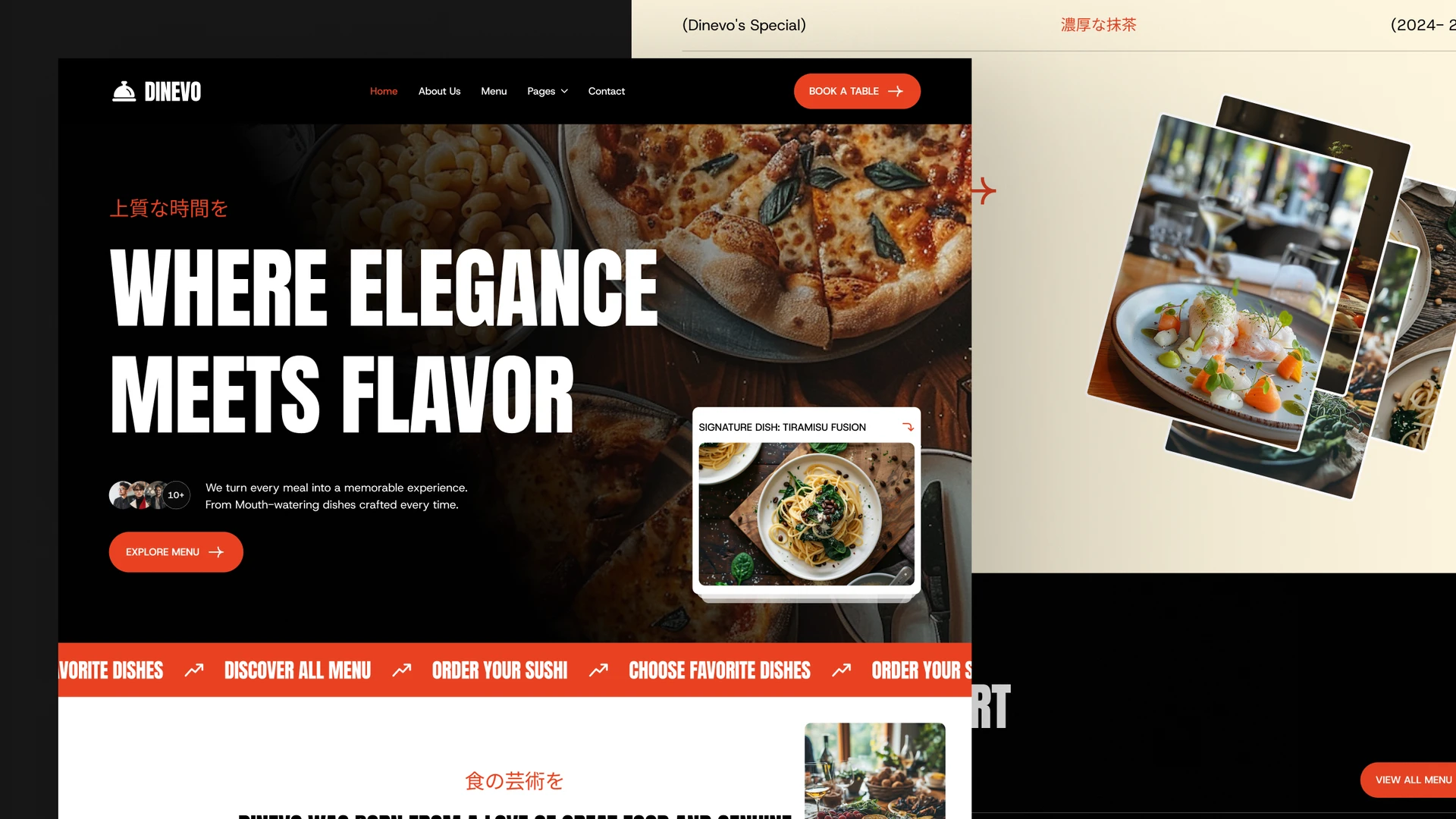 Dinevo - Restaurant, Food & Cafe Website Framer & Figma Template