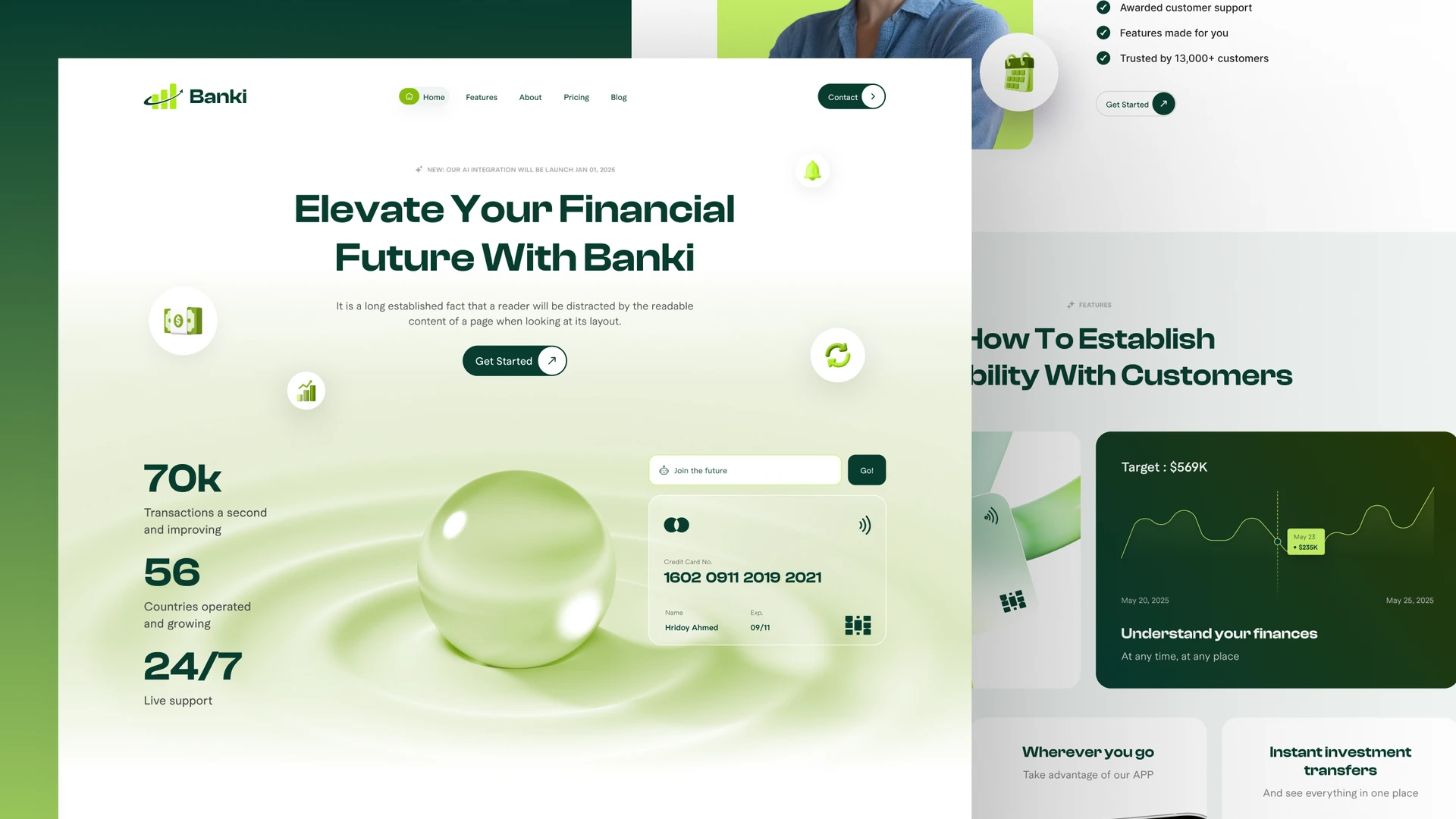 Banki - Fintech Banking, Finance & Investment Framer Template Figma Included