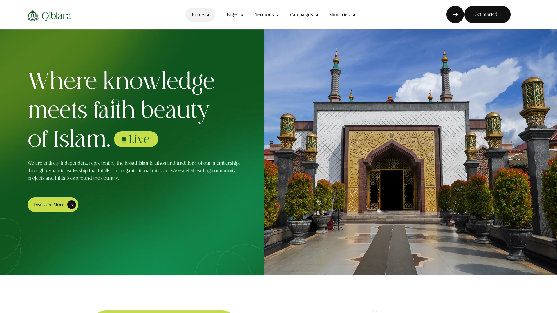 Qiblara - Islamic Center & Mosque Figma Template (Screenshot 1 of 1)