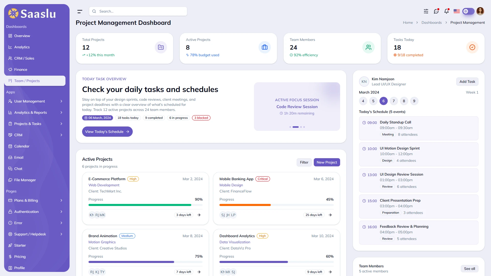 SaaSlu - SaaS Admin Dashboard Template React and Tailwind CSS
