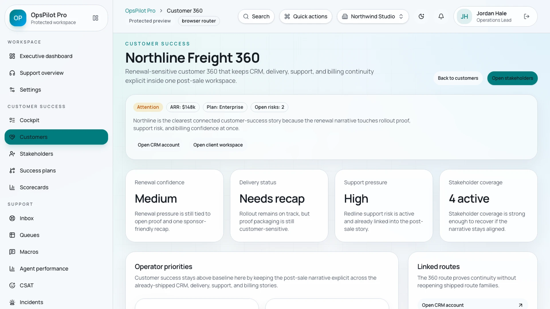 OpsPilot Pro - React CRM, Support, Billing & Admin Dashboard