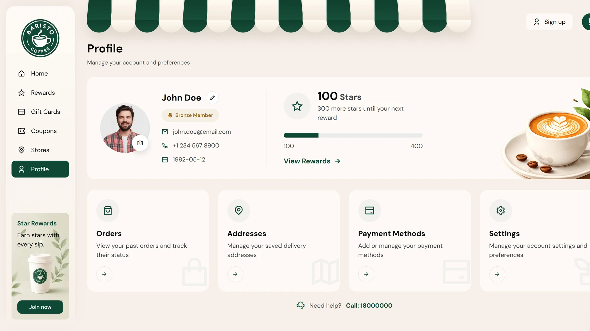 Baristo - Coffee Shop & Online Ordering React Next.js Template