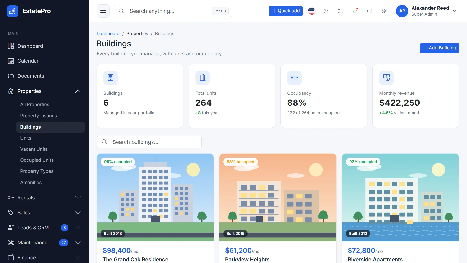 EstatePro - Real Estate Business Management Admin Dashboard Template (Screenshot 3 of 3)