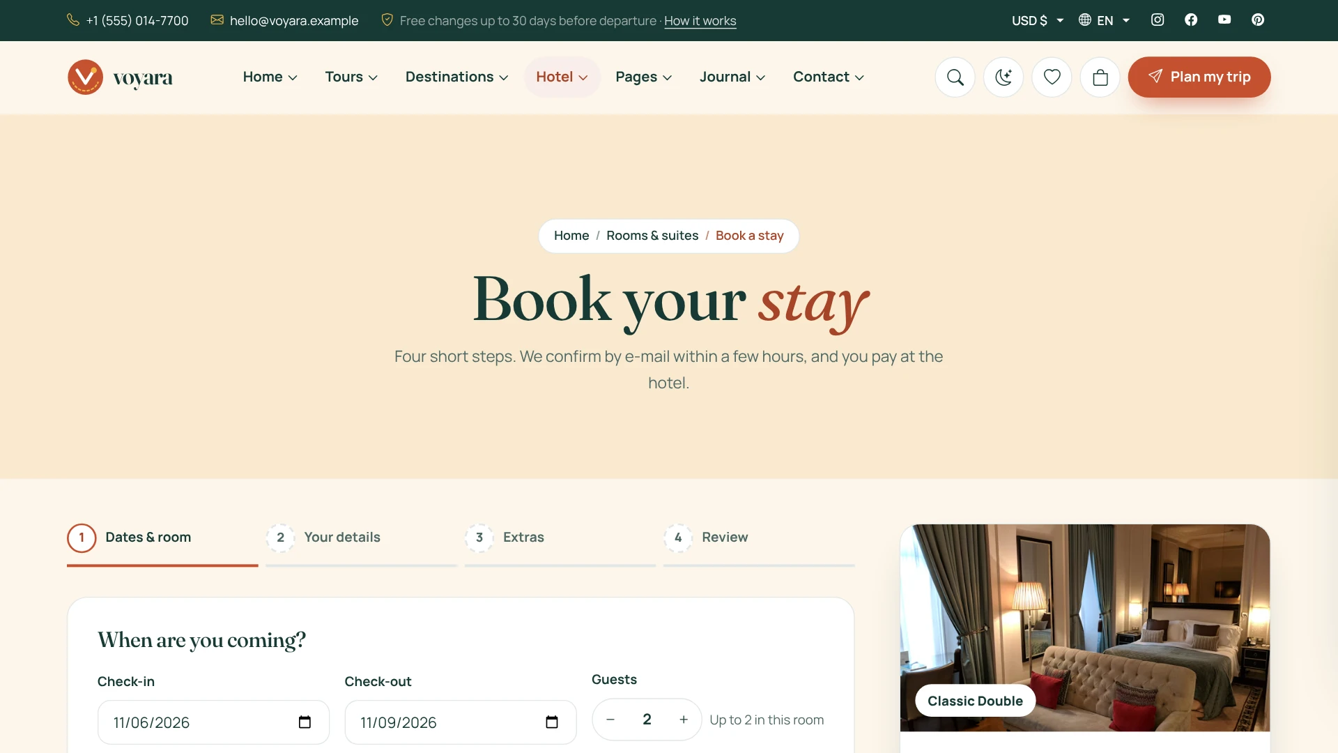Voyara - Travel Agency & Boutique Hotel HTML Template
